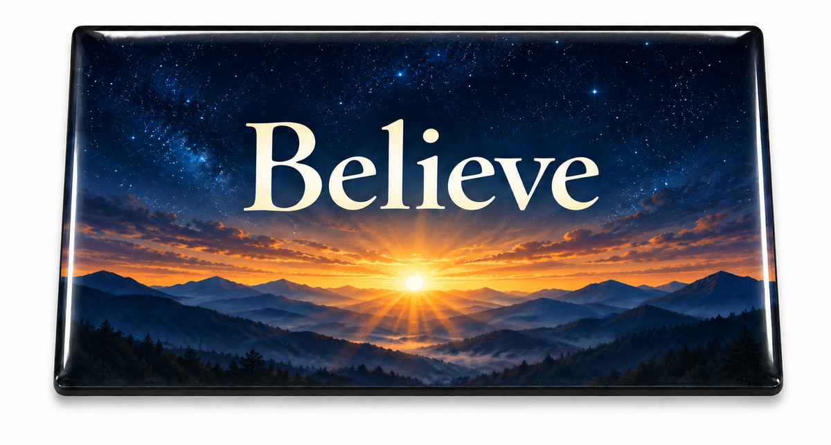 Believe Domed Insert with a glossy clear domed finish