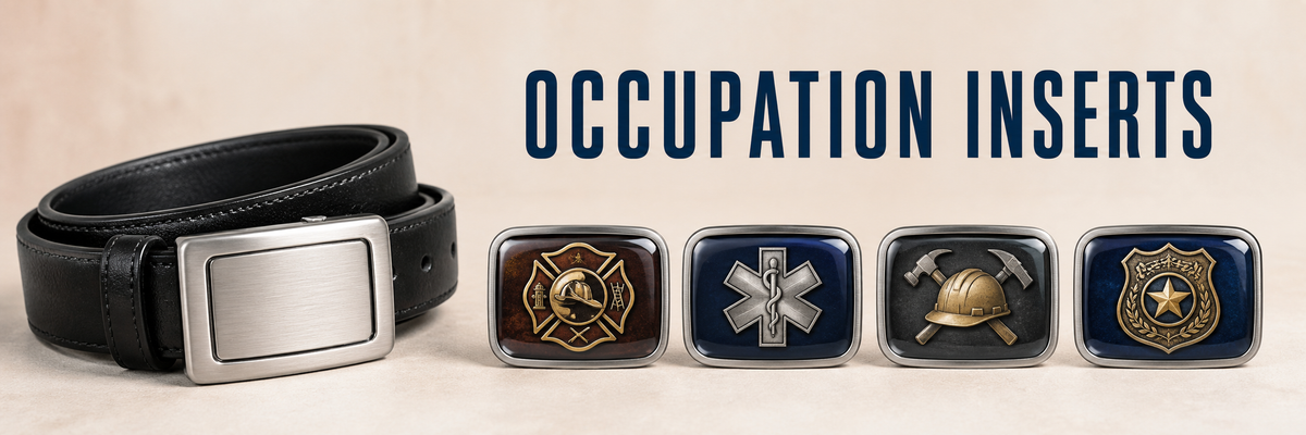 Occupation Inserts collection banner featuring a black belt and profession-themed inserts
