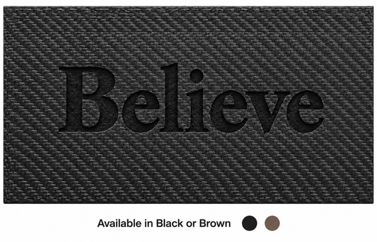 Believe laser-engraved leather insert in black carbon fiber look. Available in Black or Brown.