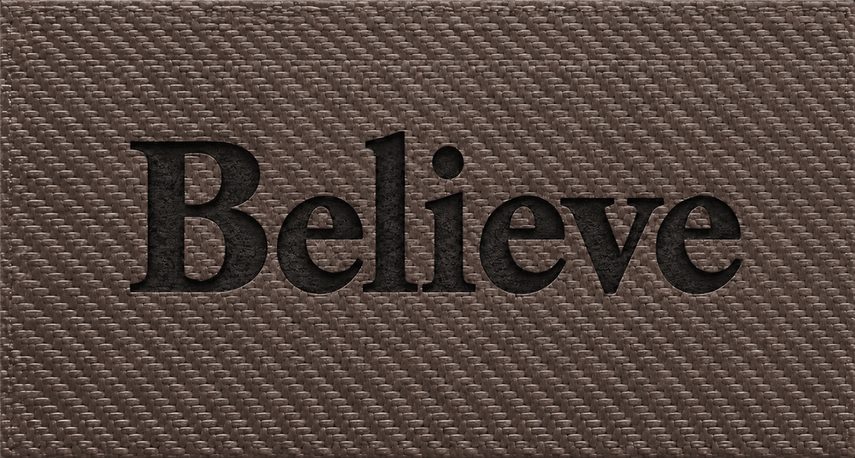 Believe laser-engraved leather insert in brown carbon fiber look