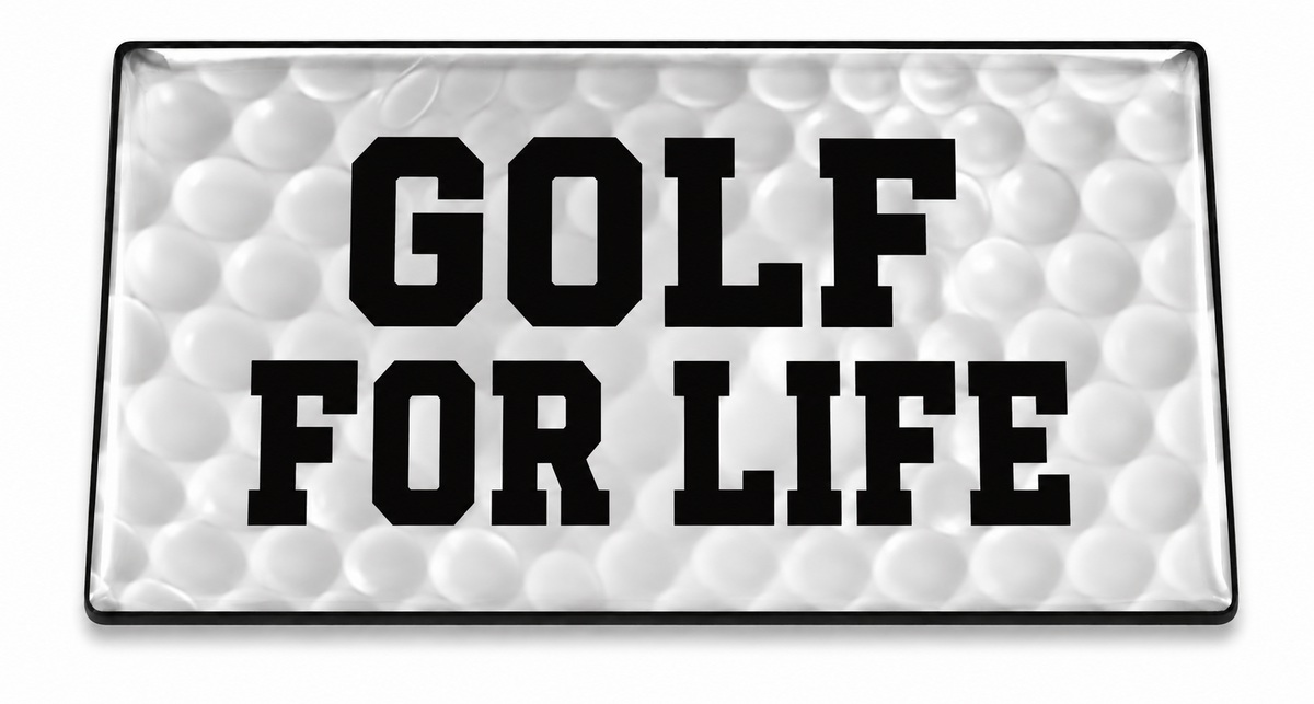 Golf for Life domed insert with white golf-ball texture and black lettering