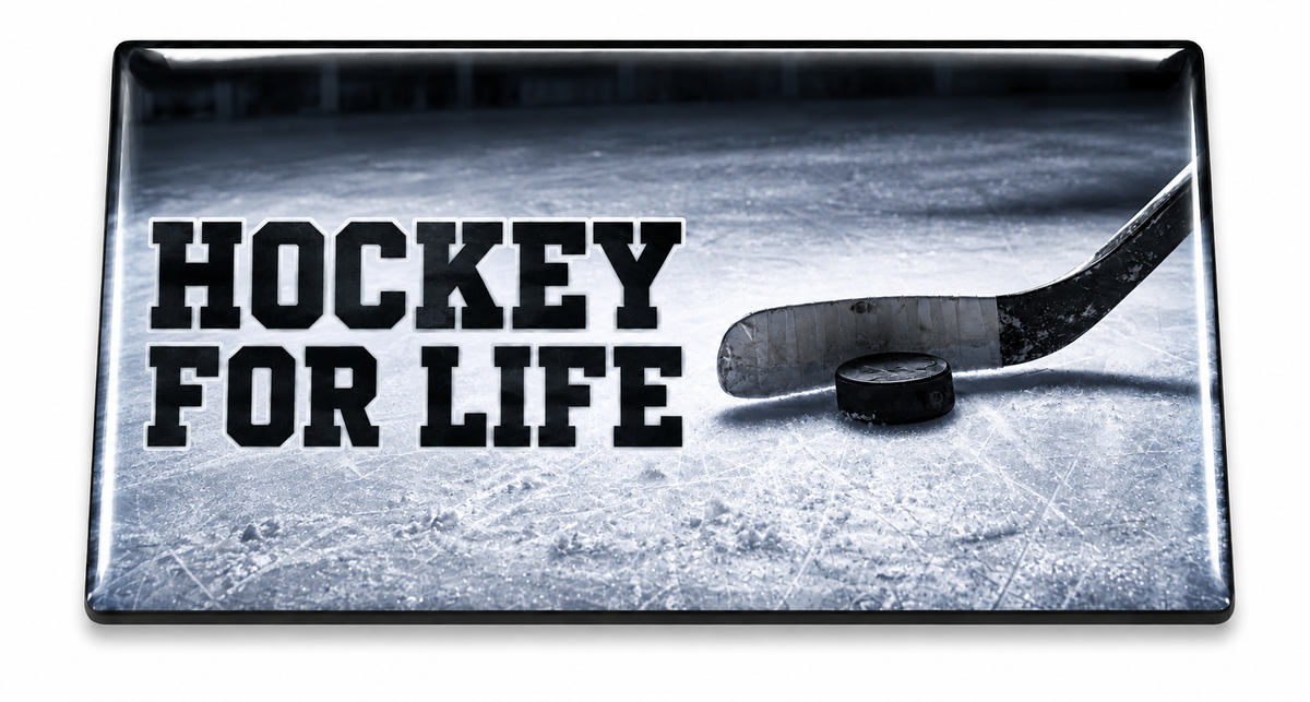 Hockey for Life domed insert with ice photograph