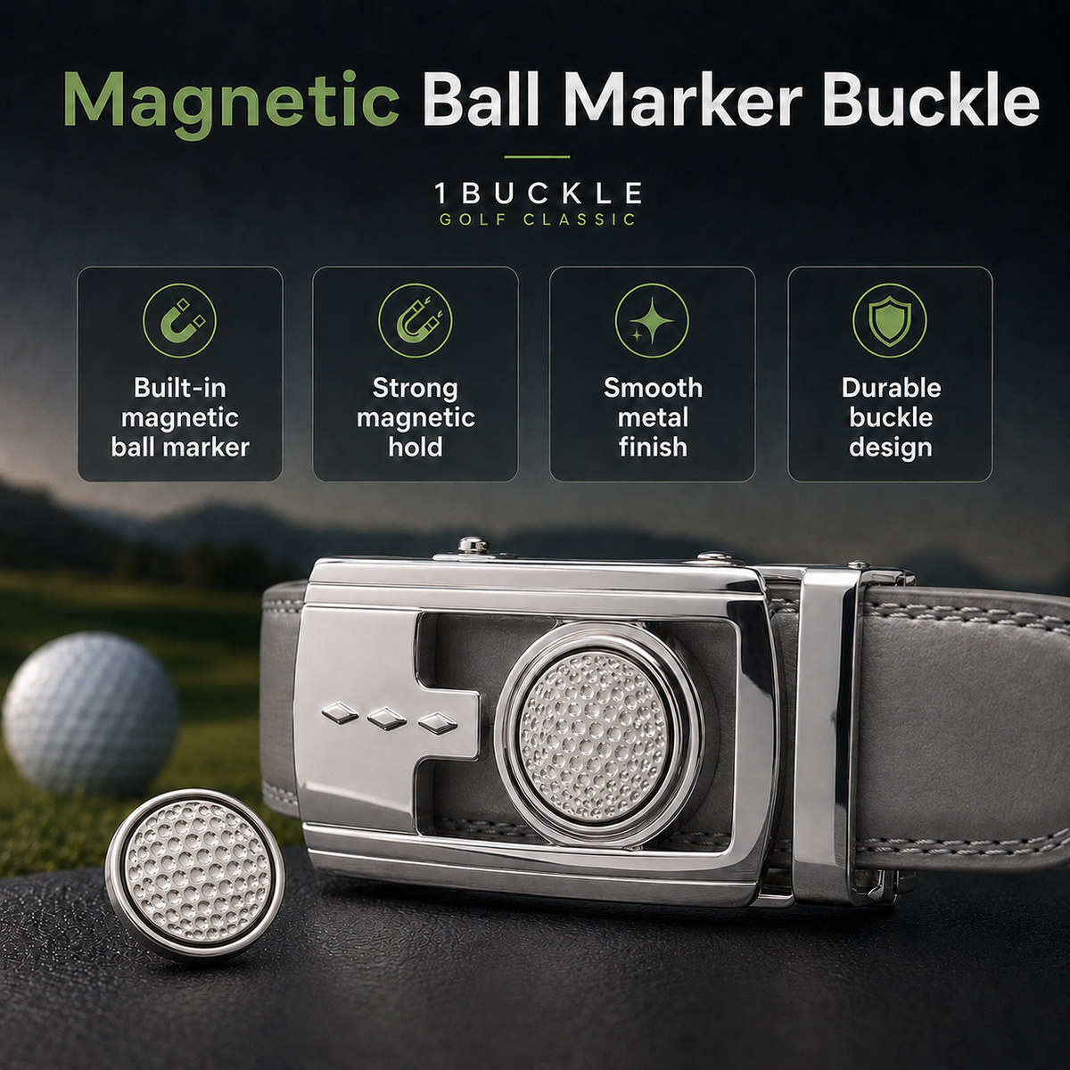 1Buckle magnetic golf ball marker ratchet buckle with removable marker