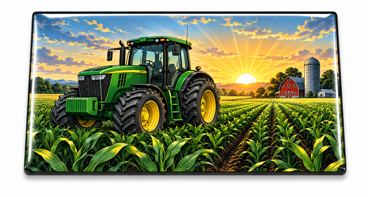 Farmer Tractor at Sunrise Domed Insert