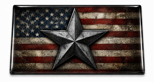 Weathered American flag with steel star domed belt insert