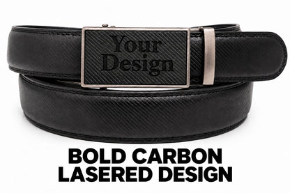 Bold Carbon laser insert shown in a belt — Your Design example